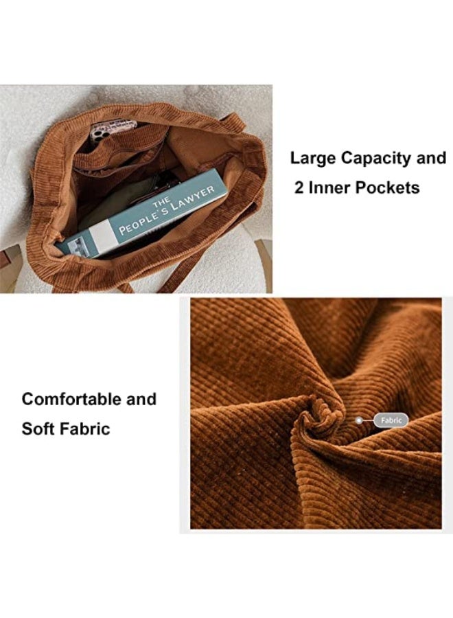 ChicAbode Corduroy Tote Bag with Zipper for Women Girl Canvas Shoulder Handbags Cute Large Purse,Suitable for Work, Leisure, Date, Travel,etc - Image 3